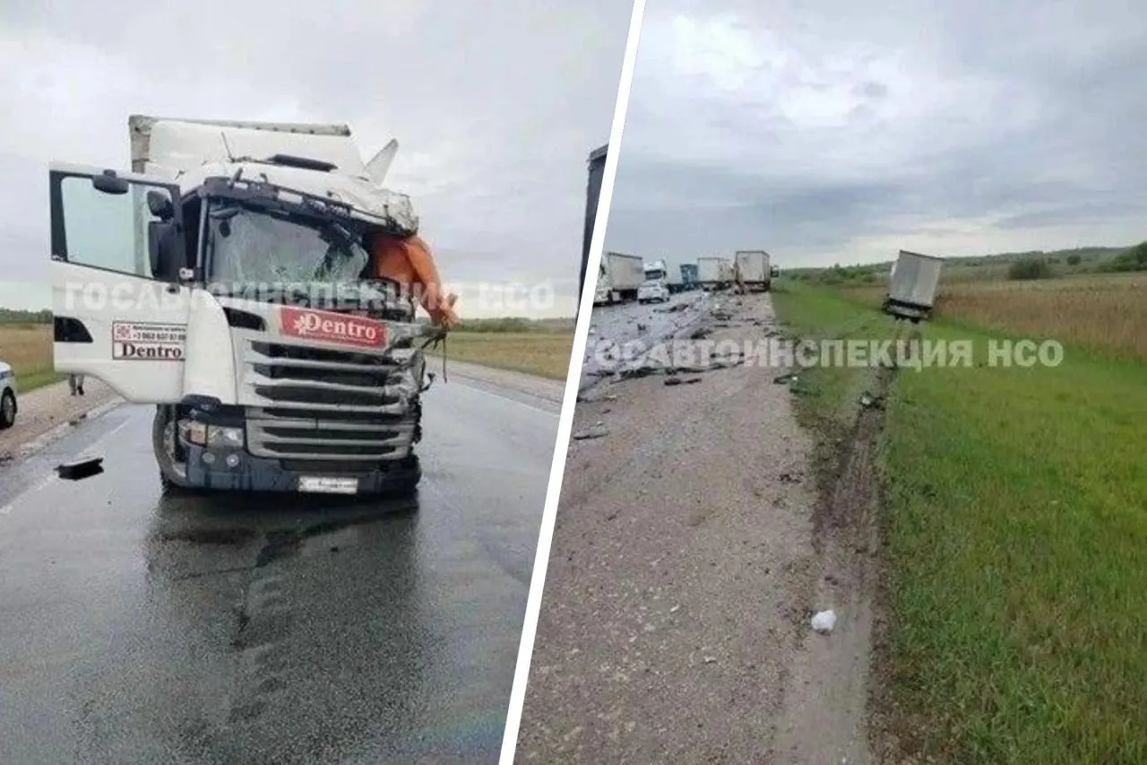 43-летний водитель уснул за рулём, выехал на встречную полосу и столкнулся с двумя грузовиками; движение на участке организовано реверсивно.