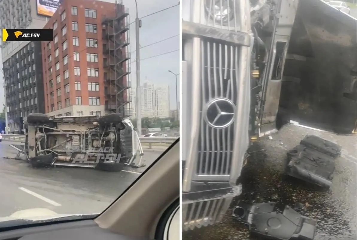 Ранним утром на улице Ипподромская в Новосибирске перевернулся внедорожник Mercedes. Очевидцы сообщают, что водитель и пассажир покинули место аварии.