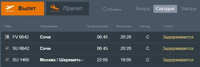В аэропорту Толмачёво пять рейсов не смогли вылететь: по данным Западно‑Сибирской транспортной прокуратуры, отправления в Москву и Сочи задерживаются свыше 12 часов. По онлайн‑табло часть рейсов была перенесена с 06:45 на 20:20.