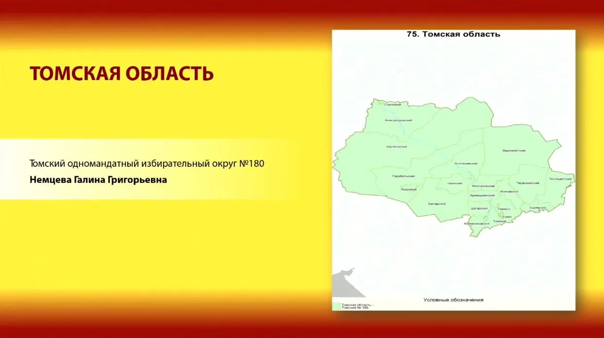 Депутат Томской облдумы Галина Немцева выдвинута по одномандатному округу №180. В список кандидатов также вошли представители нескольких партий.