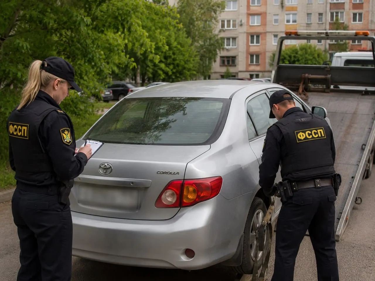 Судебные приставы арестовали Toyota Corolla из‑за 77 неоплаченных штрафов на 147 тысяч рублей — после этого женщина полностью оплатила задолженность.
