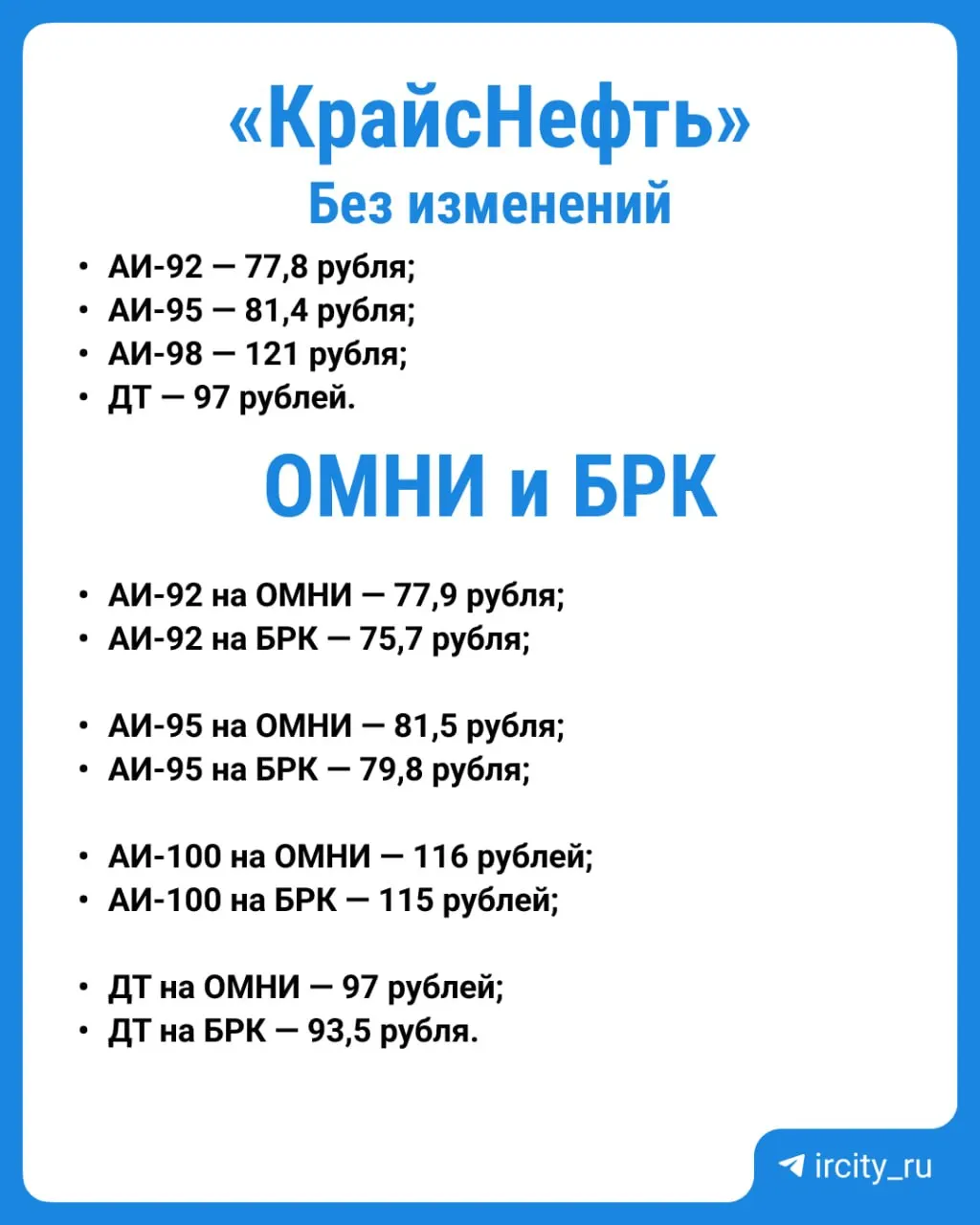 На большинстве АЗС Иркутска цены остались стабильными: у «Роснефти», новой сети «КрайсНефть» и у сети БРК изменений не зафиксировано. На некоторых станциях дефицит бензина сохраняется.