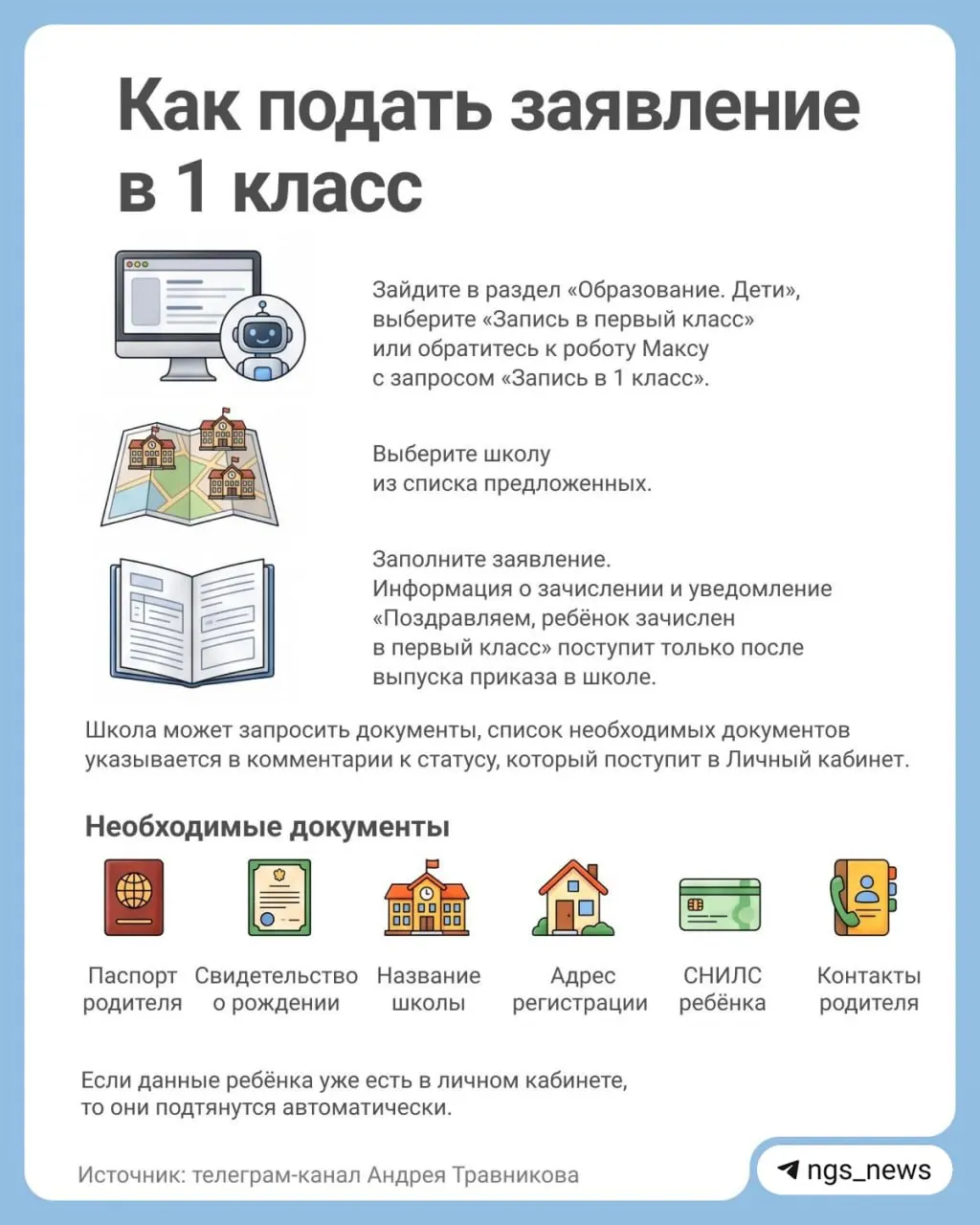 Родители могут подать заявление в школы, не закреплённые за адресом проживания, через «Госуслуги». Приём на свободные места продолжается до 5 сентября, консультации по телефону 110.
