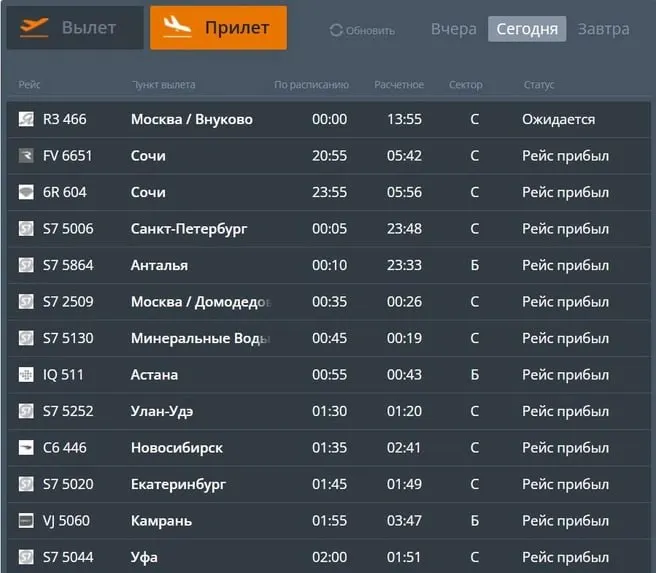 В новосибирском аэропорту Толмачёво зафиксированы задержки девяти рейсов; задержки затрагивают вылеты из Москвы и других городов.
