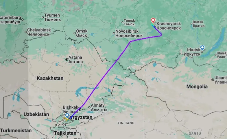 Самолёт HY9821, вылетевший из Намангана, перенаправлен в Красноярск по маршруту в Иркутск; прибытие в Иркутск ожидается около 15:55 по местному времени. Причина перенаправления пока не уточняется.