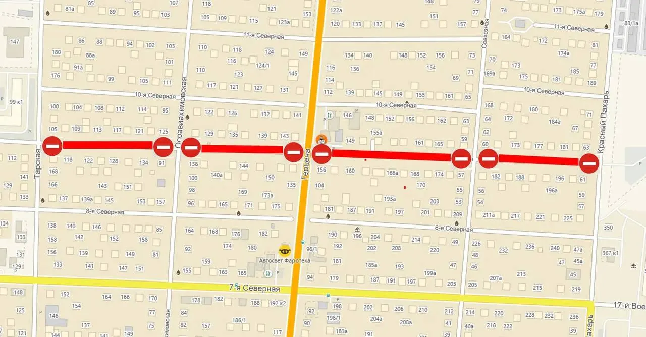 Движение на участке ул. 9-я Северная ограничено до 08:00 30 ноября из-за монтажа трубопровода тепловых сетей; организуйте объезд по ближайшим улицам.