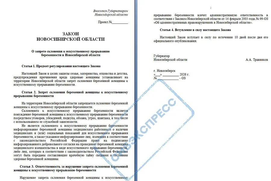 Правительство региона поддержало законопроект о запрете склонения к аборту и введении штрафов для граждан, должностных лиц и юридических лиц.